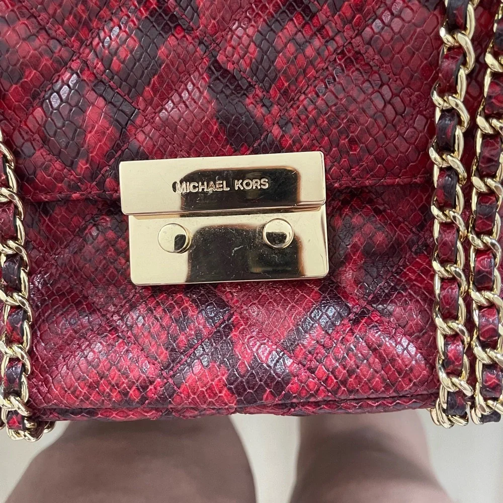 Red and black python leather Micheal Kors bag/ gold hardware. Condition good. - Picture 2 of 11